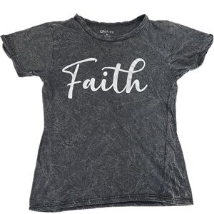 On Fire | Gray Distressed Fade "Faith" T-Shirt | Size M